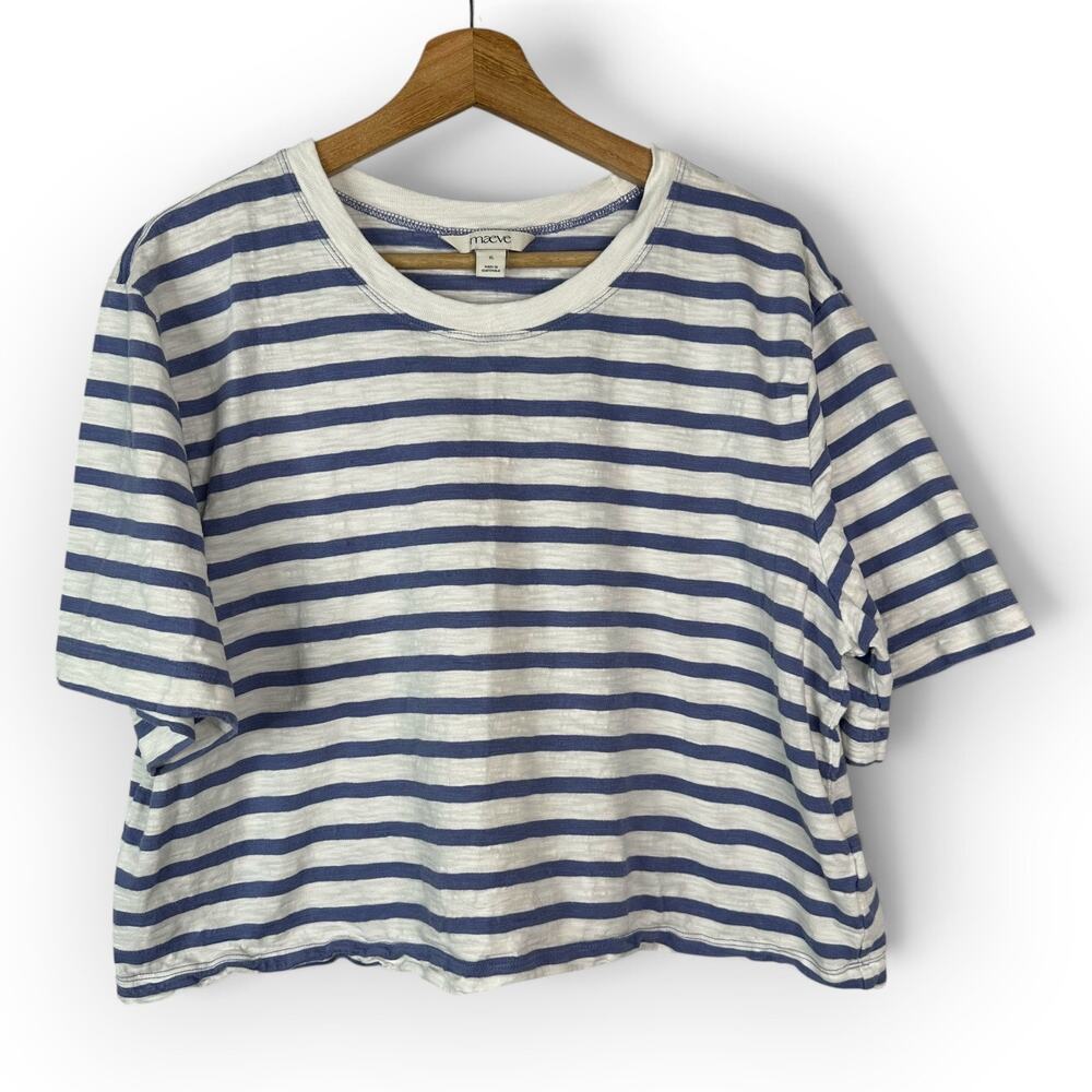 Maeve Anthropologie Womens XL Navy White Striped Boxy Crop Cotton Tee Top